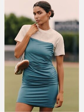 NWT ANTHROPOLOGIE DAILY PRACTICE COLORBLOCK SIDE-RUCHED MINI DRESS